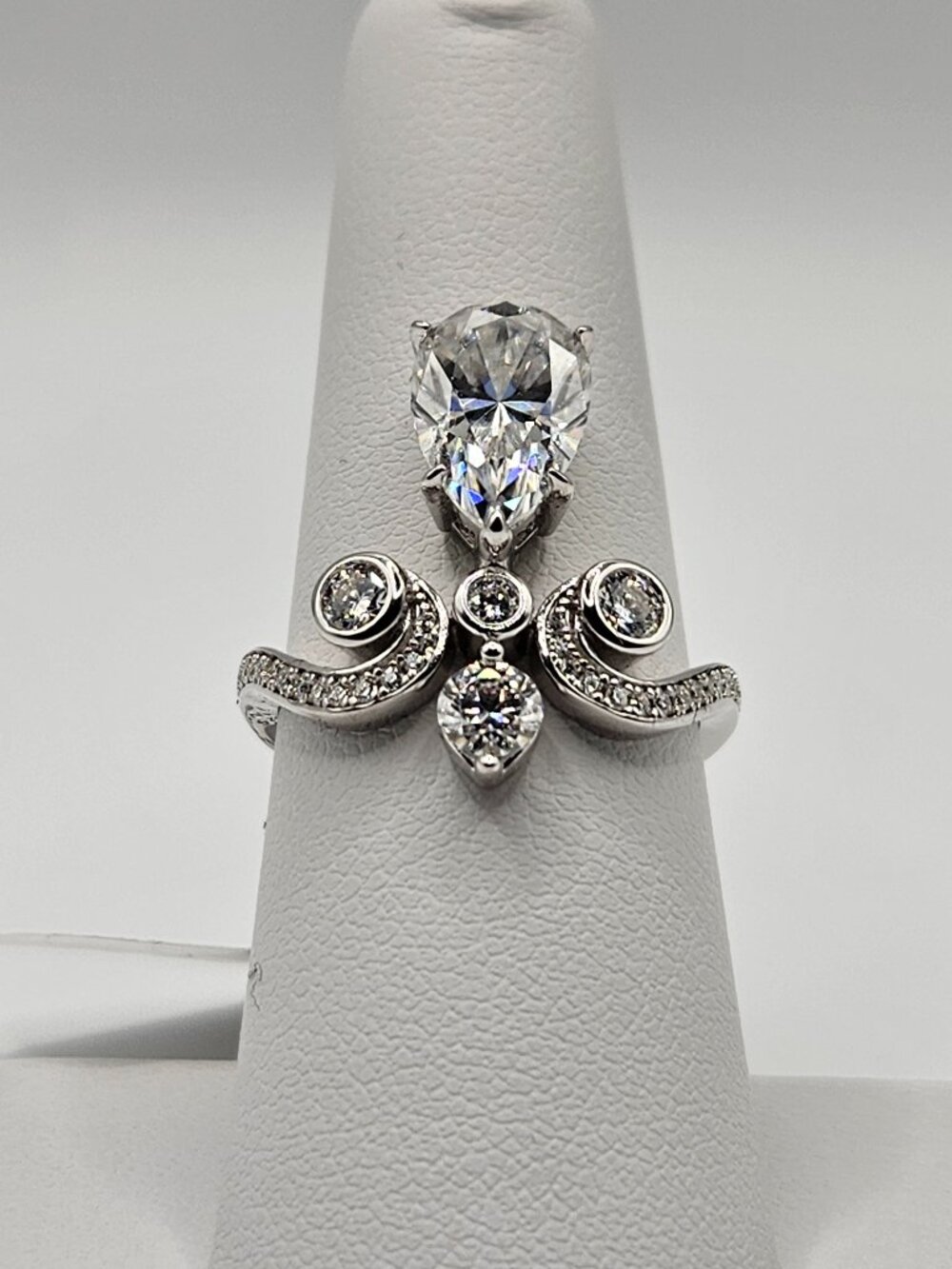 925 Sterling Silver Moissanite Pear Crown Tiara Ring 7